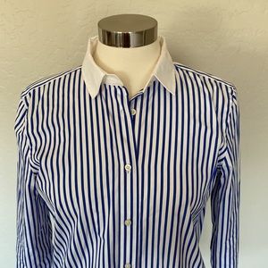 Ralph Lauren Iconic Blue White Striped Button Down Shirt Size 8
